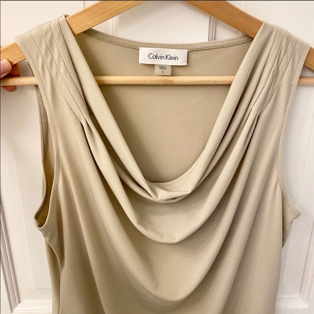 Calvin Klein Taupe Drape Neck Tank